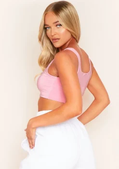 Evelyn Pink Square Neck Extreme Crop Top