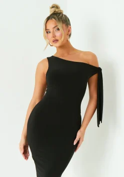 Everlyn Black Tie Shoulder Super Soft Midi Dress
