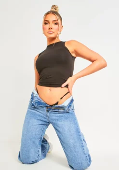 Farrah Black Premium Sculpt Racer Top