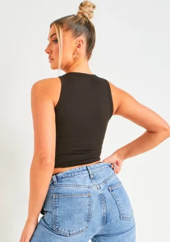 Farrah Black Premium Sculpt Racer Top