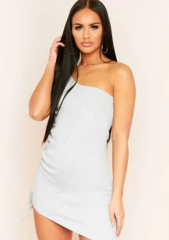 Felixa Grey One Shoulder Ruched Mini Dress
