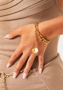 Frankie Gold Chunky Pearl Shell Details Chain Bracelet