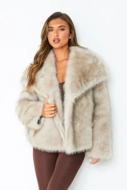 Freya Beige Oversized Faux Fur Coat