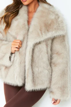 Freya Beige Oversized Faux Fur Coat