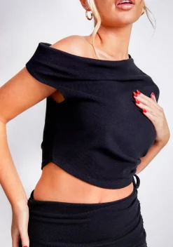 Freya Black Off The Shoulder Ruched Crop Top