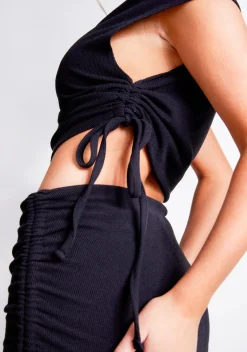 Freya Black Off The Shoulder Ruched Crop Top