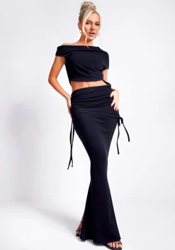 Freya Black Off The Shoulder Ruched Crop Top