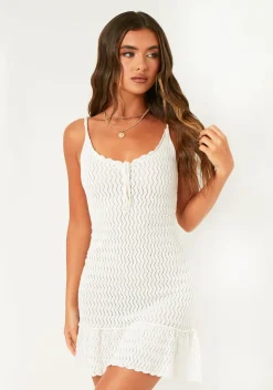 Freya White Drop Hem Knitted Dress
