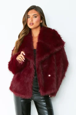 Freya Wine Oversized Faux Fur Coat