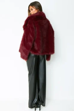 Freya Wine Oversized Faux Fur Coat