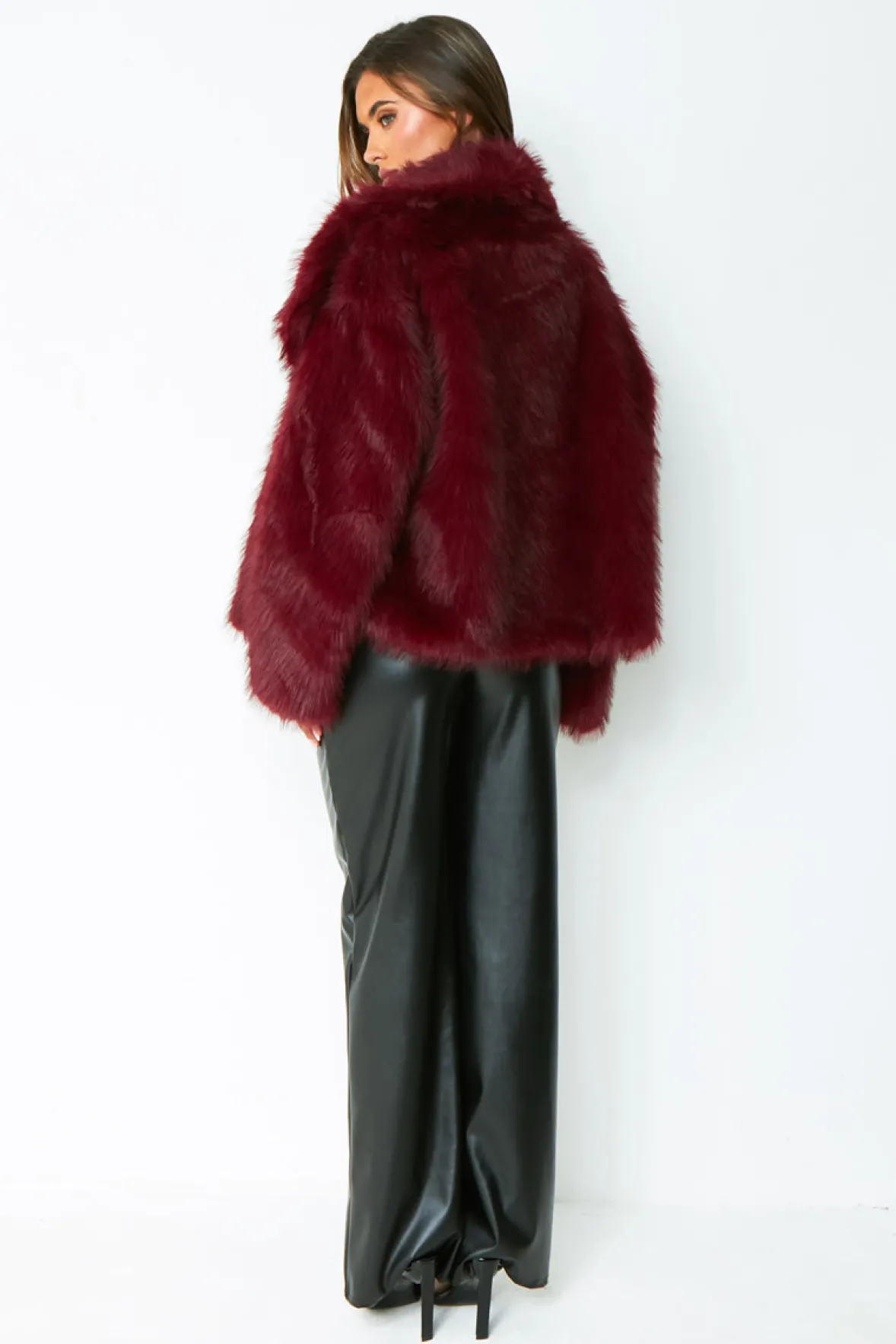 Freya Wine Oversized Faux Fur Coat