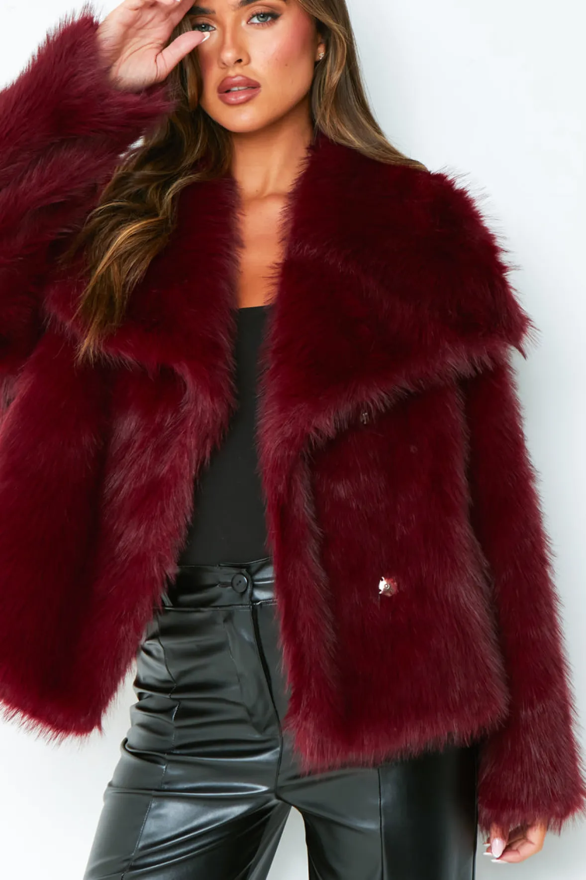 Freya Wine Oversized Faux Fur Coat