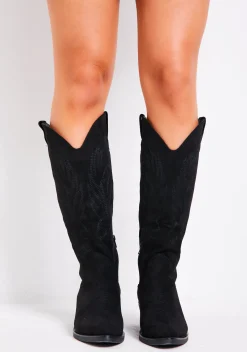Gabby Black Suede Cowboy Boots