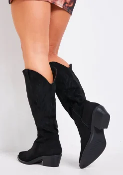 Gabby Black Suede Cowboy Boots
