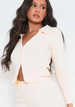 Georga Beige Ribbed Knit Zip Up Cardigan & Legging Co-ord