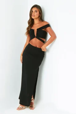 Gigi Black Plunge Cut Out Top With Gold Trim