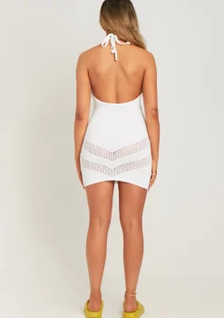 Gina Ivory Halter Neck Crochet Detail Mini Dress