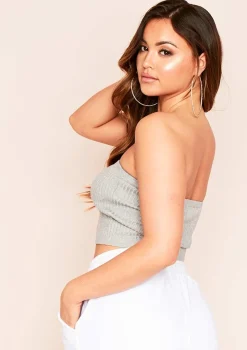 Hailee Grey Ribbed Bandeau Top