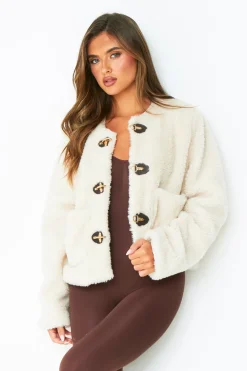 Hannah Cream Borg Fleece Buckle Detail Jacket