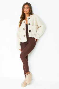 Hannah Cream Borg Fleece Buckle Detail Jacket