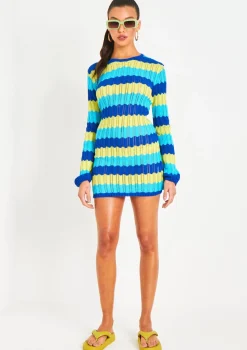 Harleigh Blue Multi Crochet Knit Backless Mini Dress
