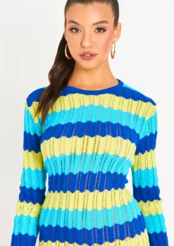 Harleigh Blue Multi Crochet Knit Backless Mini Dress