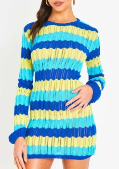 Harleigh Blue Multi Crochet Knit Backless Mini Dress
