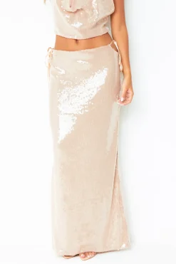 Harlow Champagne Wet Look Cut Out Sequin Maxi Skirt