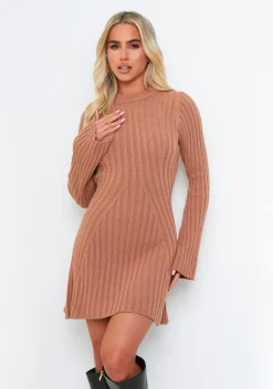 Harper Taupe Rib Knit Flare Mini Dress