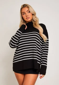 Harriett Black & White High Neck Oversized Long Sleeve Jumper