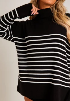 Harriett Black & White High Neck Oversized Long Sleeve Jumper