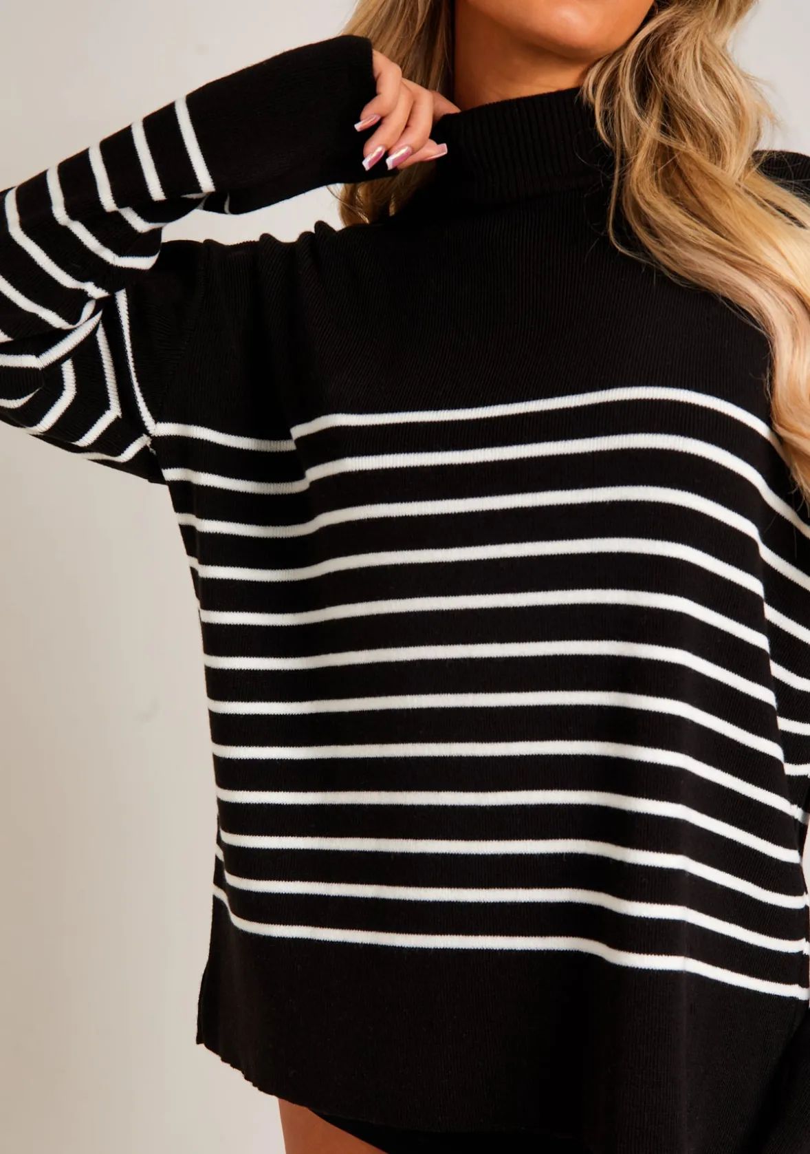 Harriett Black & White High Neck Oversized Long Sleeve Jumper