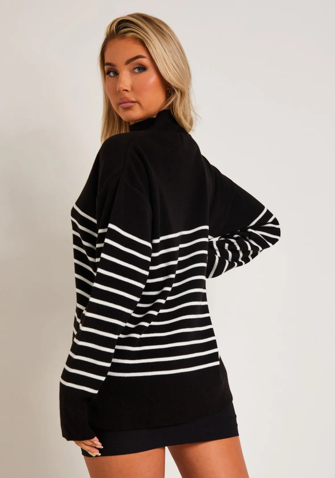Harriett Black & White High Neck Oversized Long Sleeve Jumper
