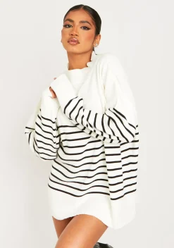 Harriett White & Black High Neck Oversized Long Sleeve Jumper