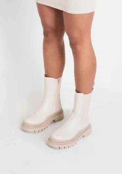 Heidi Beige Chunky Track Sole Ankle Boots
