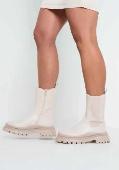 Heidi Beige Chunky Track Sole Ankle Boots