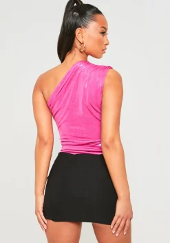 Hiba Pink Metallic One Shoulder Bodysuit