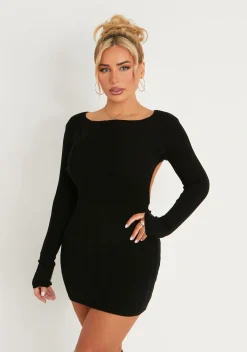 Iona Black Knitted Backless Mini Dress