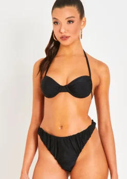 Irla Black Halterneck Ruched Detail Underwire Bikini Top