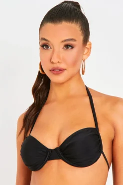 Irla Black Halterneck Ruched Detail Underwire Bikini Top