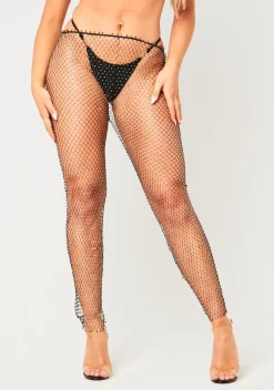 Isa Black Diamante Mesh Trouser