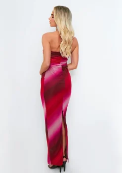 Isabel Pink Ombre Mesh Ruched Maxi Dress