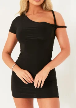 Isabella Black Twist Strap Super Soft Mini Dress