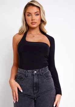 Isla Black One Sleeve Slinky Bodysuit