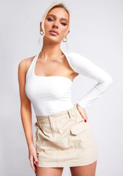 Isla White One Sleeve Slinky Bodysuit