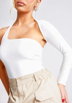 Isla White One Sleeve Slinky Bodysuit