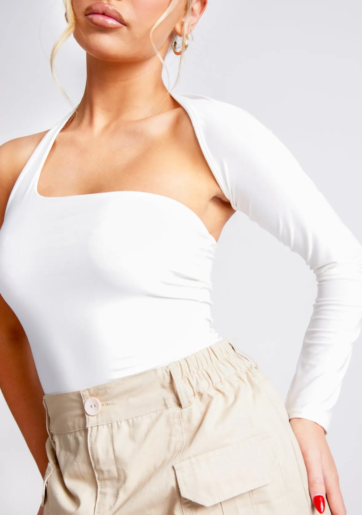 Isla White One Sleeve Slinky Bodysuit