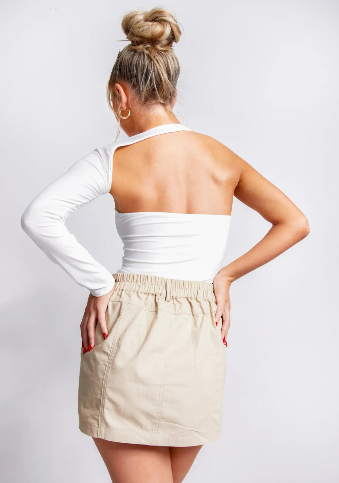 Isla White One Sleeve Slinky Bodysuit