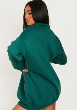Jamilla Dark Green Ski Paradise Embroidered Half Zip Sweater Dress