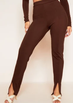 Jaz Chocolate Ribbed Split Front Leggings